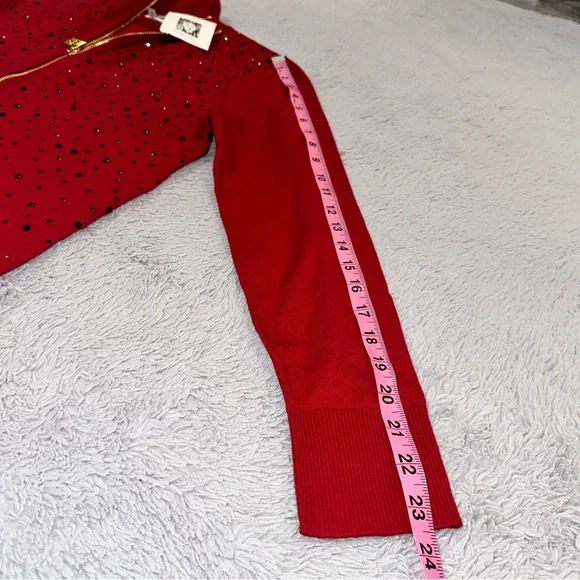 Anne Klein fire red and black rhinestone sweater